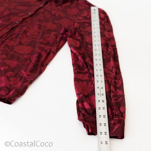 Ultra Pink Burnout Velvet Blouse L Burgundy Floral Sheer Romantic Goth Vampy - Picture 9 of 13